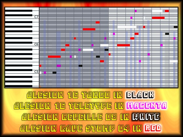 Four Alesion ARP presets of varying lengths (complex overlay of 4 tracks).
